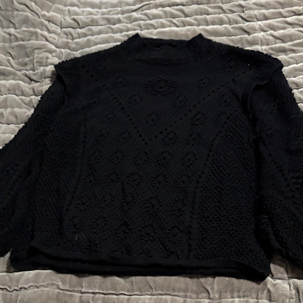 Frame Black Pointelle Knit Sweater
